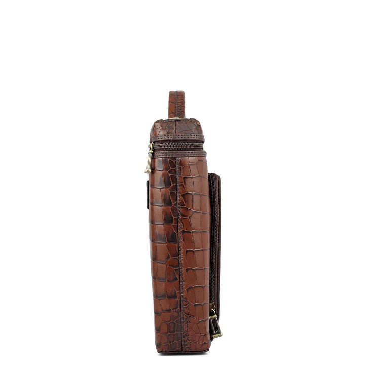 Croco Leather Laptop Sleeve - Brown