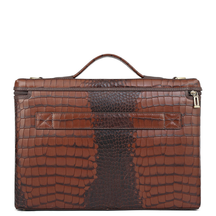 Croco Leather Laptop Sleeve - Brown