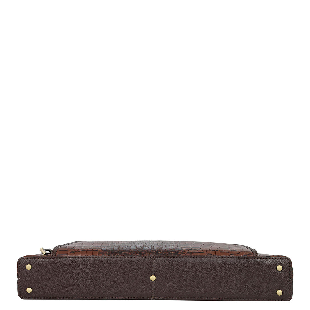 Croco Leather Laptop Sleeve - Brown
