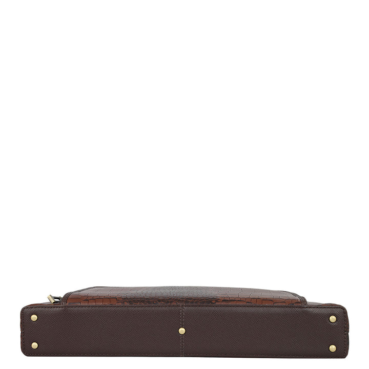 Croco Leather Laptop Sleeve - Brown