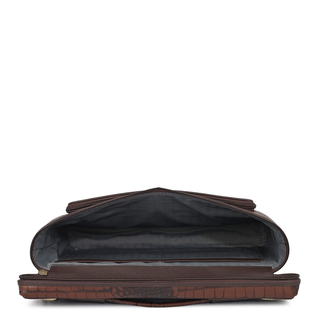 Croco Leather Laptop Sleeve - Brown
