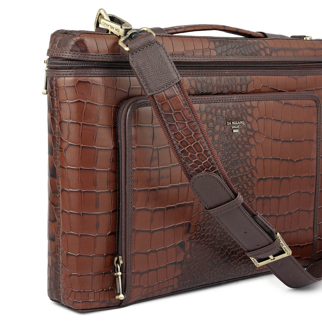 Croco Leather Laptop Sleeve - Brown