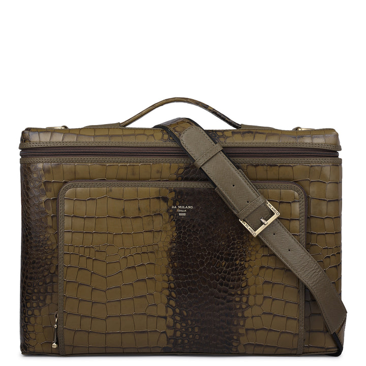 Croco Leather Laptop Sleeve - Military Green