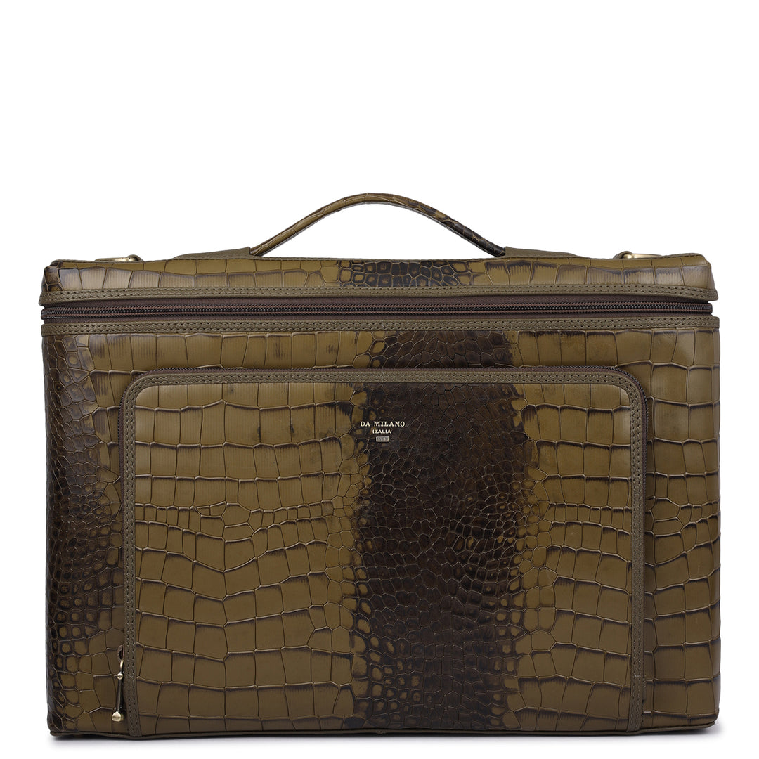Croco Leather Laptop Sleeve - Military Green