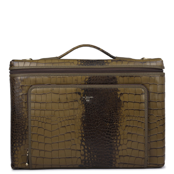 Croco Leather Laptop Sleeve - Military Green