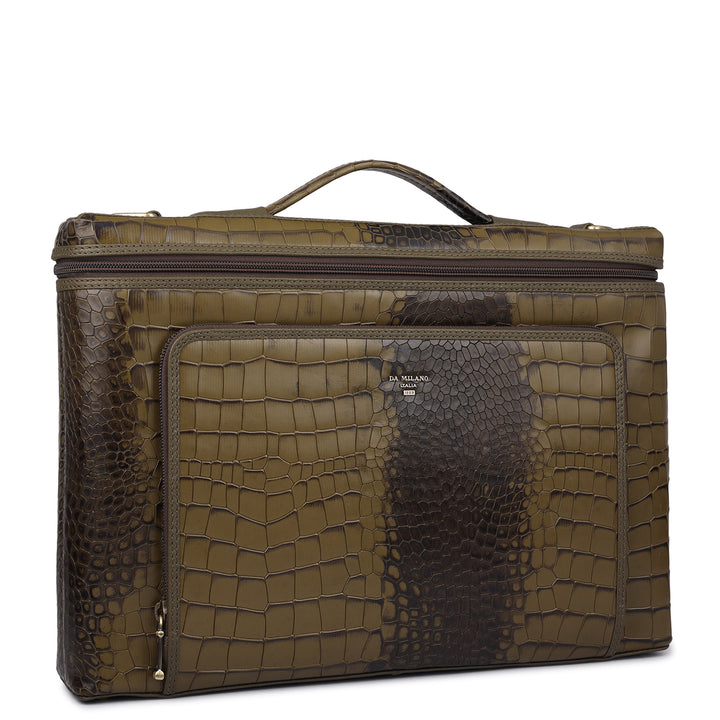 Croco Leather Laptop Sleeve - Military Green