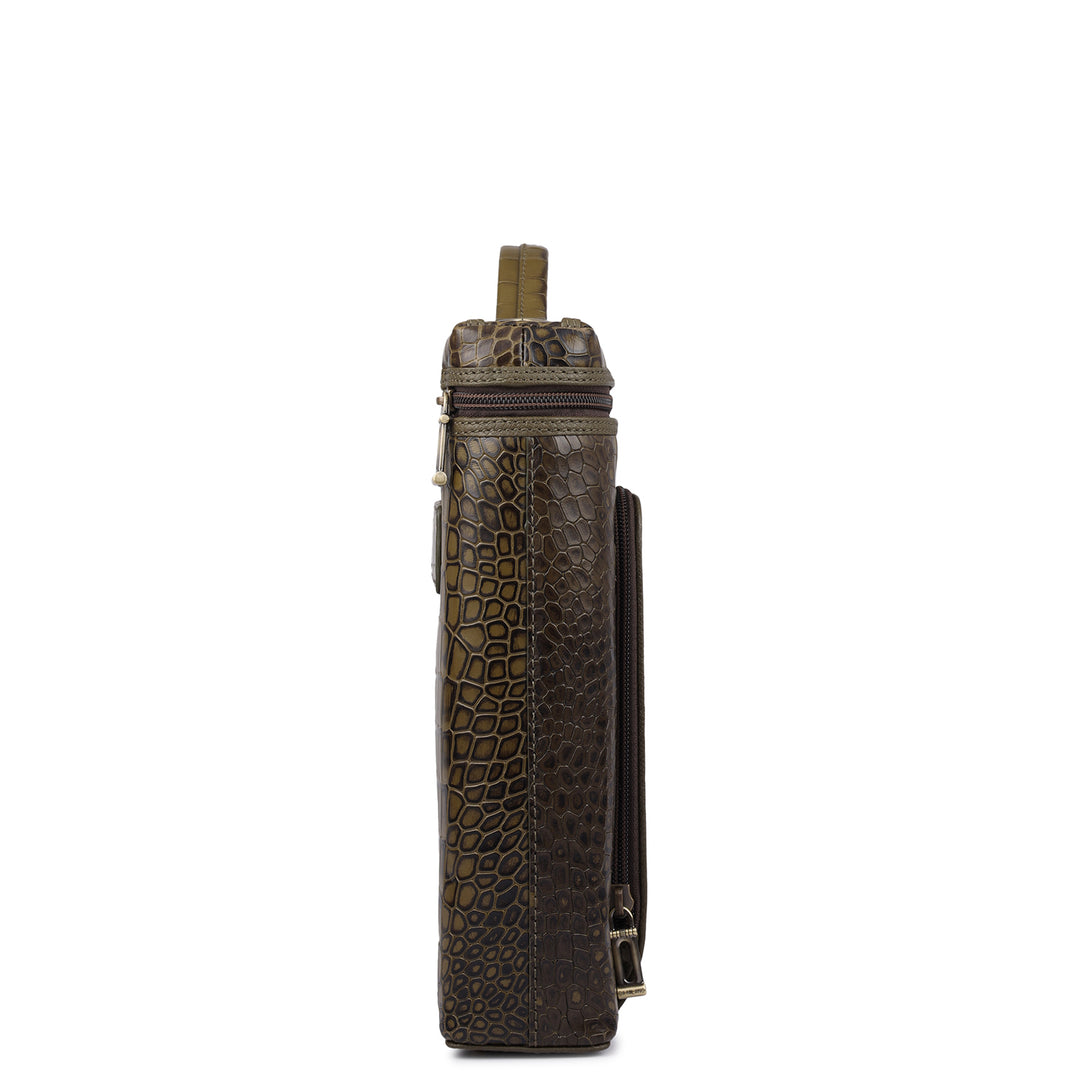 Croco Leather Laptop Sleeve - Military Green