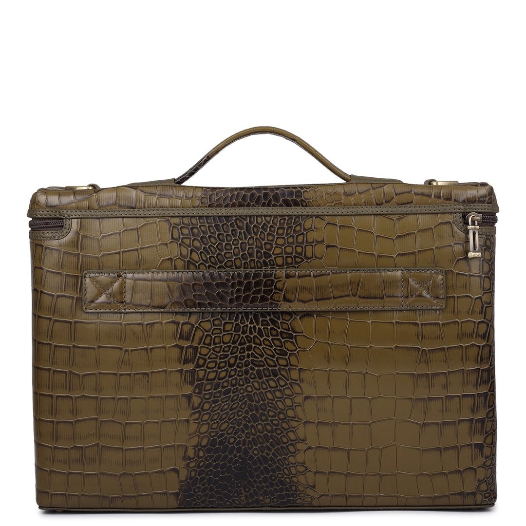 Croco Leather Laptop Sleeve - Military Green
