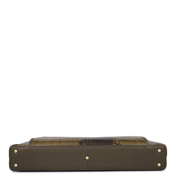 Croco Leather Laptop Sleeve - Military Green