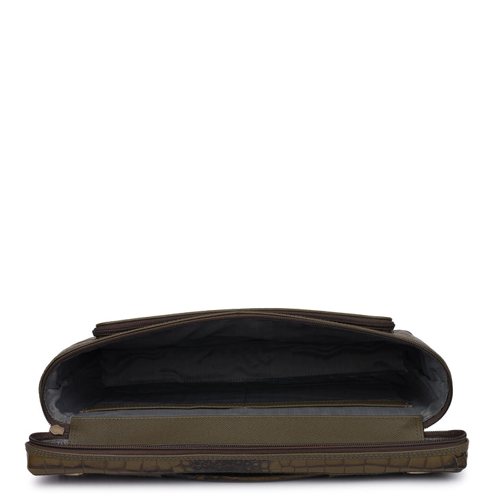 Croco Leather Laptop Sleeve - Military Green