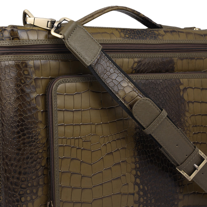 Croco Leather Laptop Sleeve - Military Green