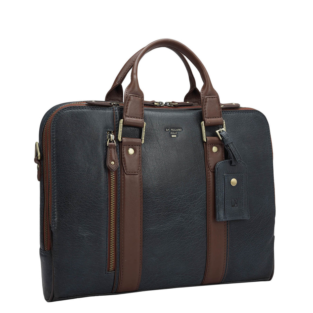 Elephant Pattern Leather Laptop Sleeve - Navy