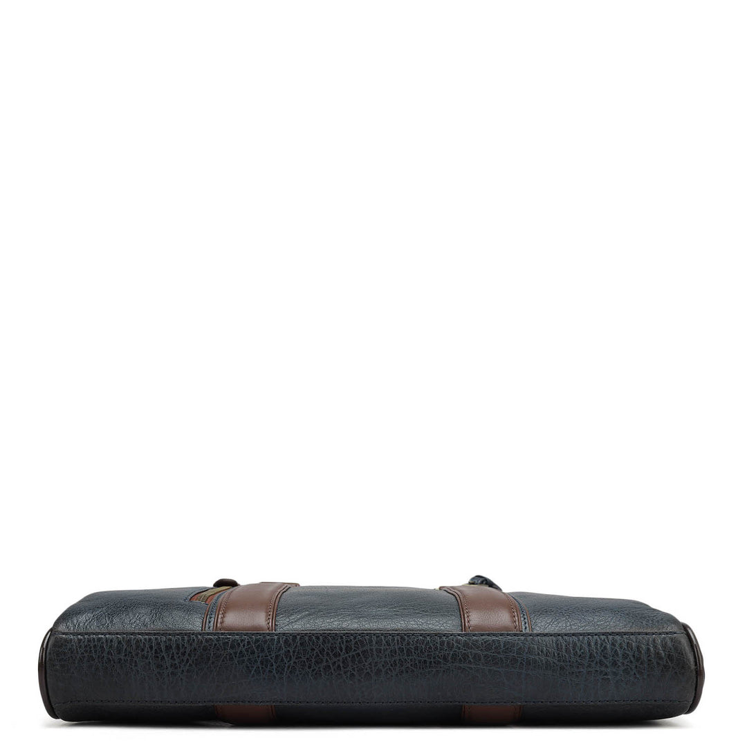 Elephant Pattern Leather Laptop Sleeve - Navy