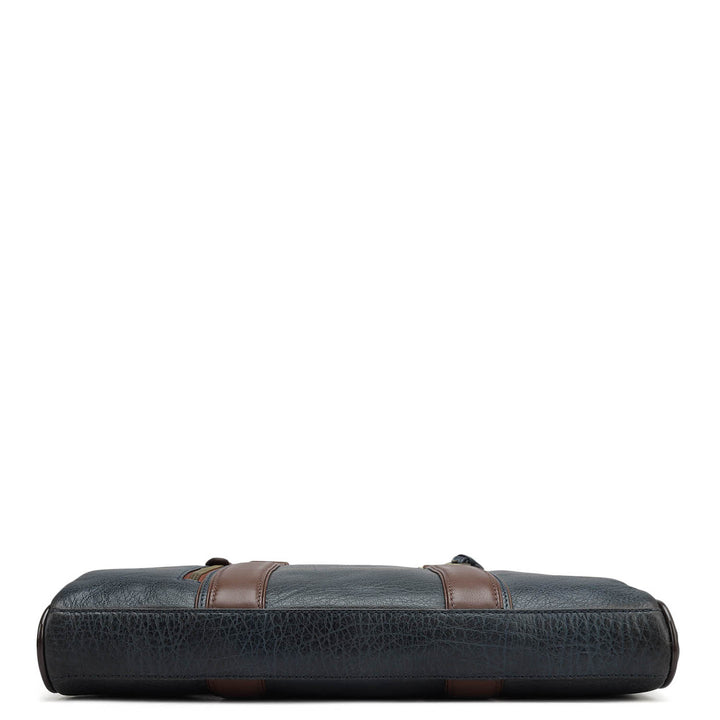 Elephant Pattern Leather Laptop Sleeve - Navy