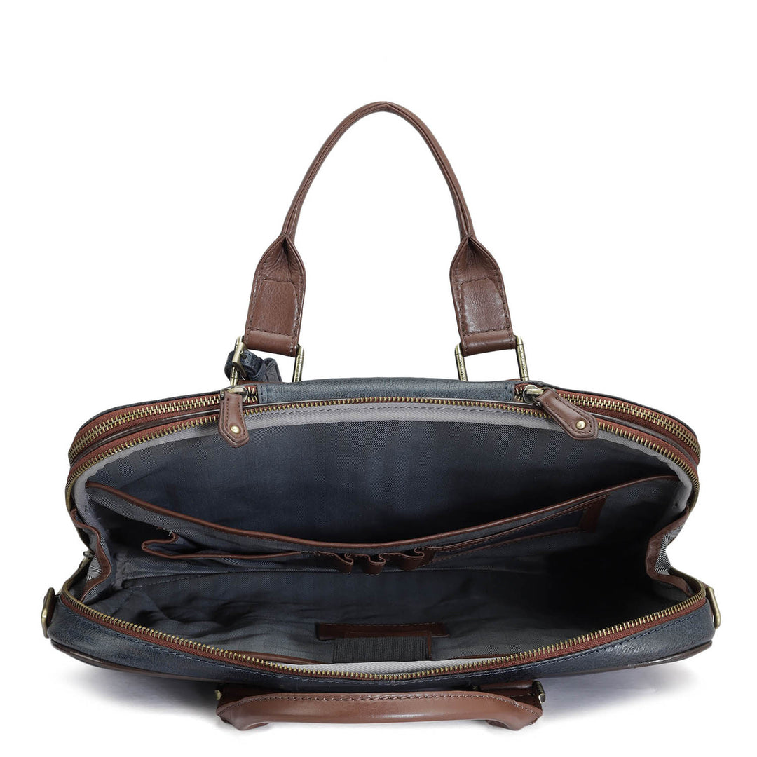 Elephant Pattern Leather Laptop Sleeve - Navy