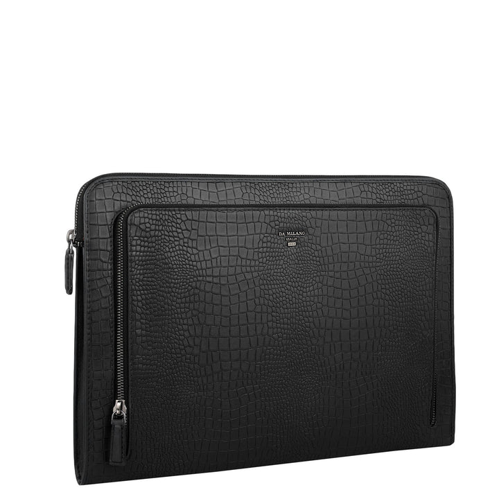 Croco Leather Laptop Sleeve - Black
