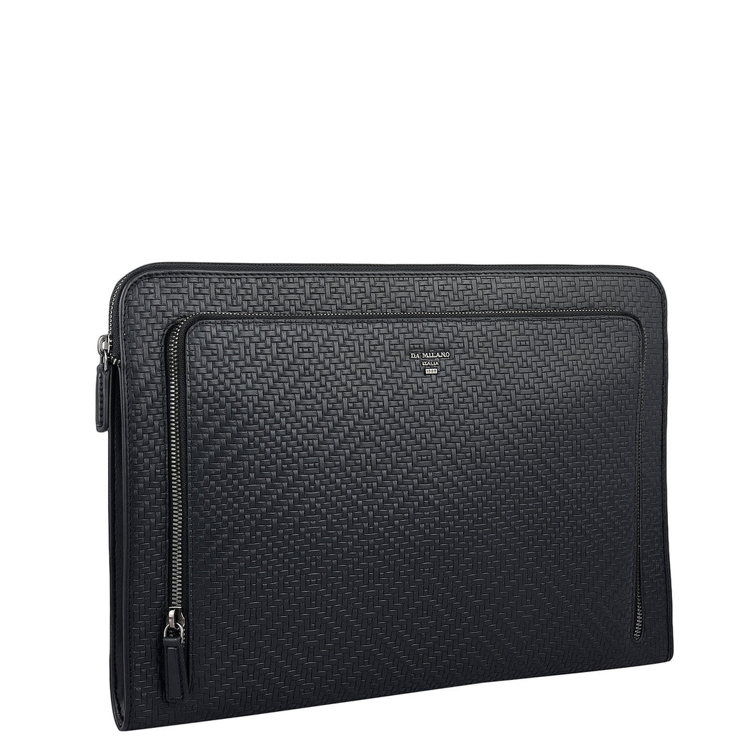 Mat Emboss Leather Laptop Sleeve - Black