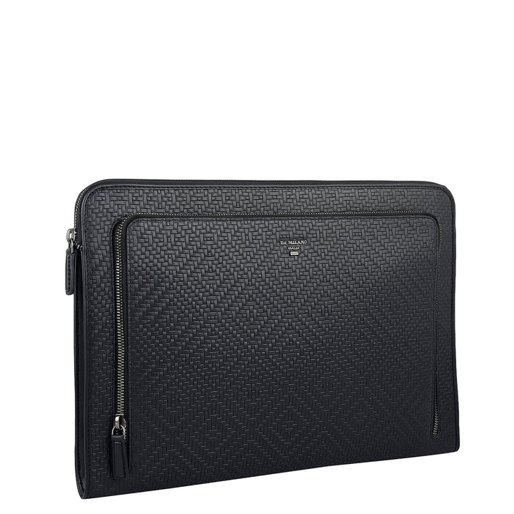 Mat Emboss Leather Laptop Sleeve - Black