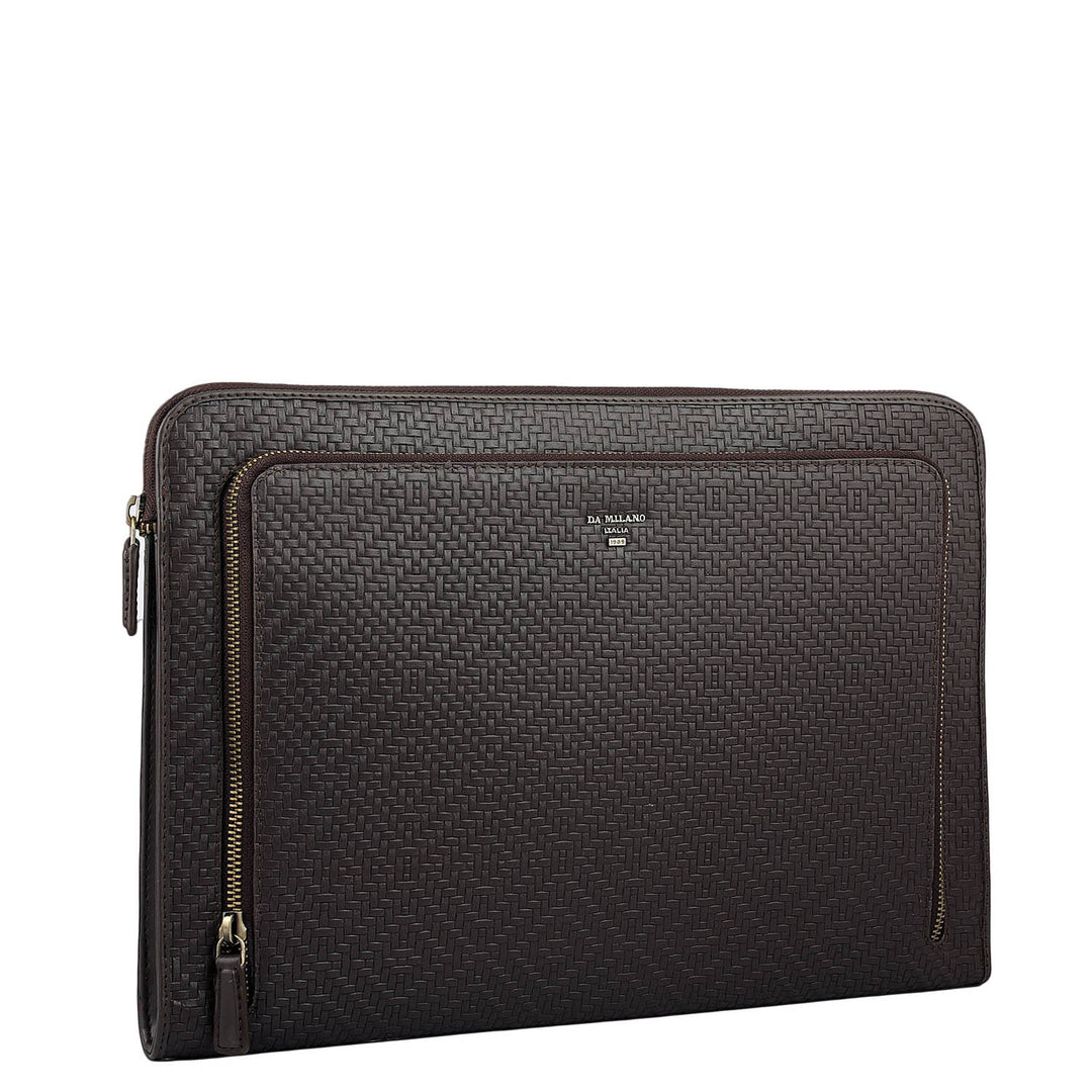 Mat Emboss Leather Laptop Sleeve - Brown