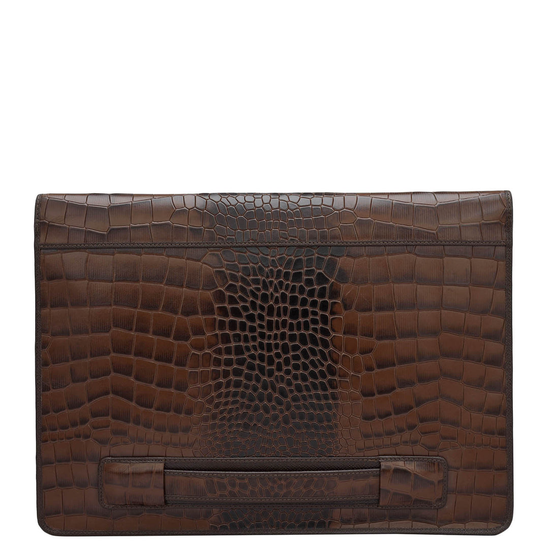 Croco Leather Laptop Sleeve - Brown