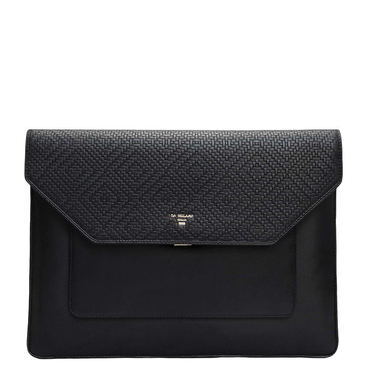 Mat Emboss Plain Leather Laptop Sleeve - Black