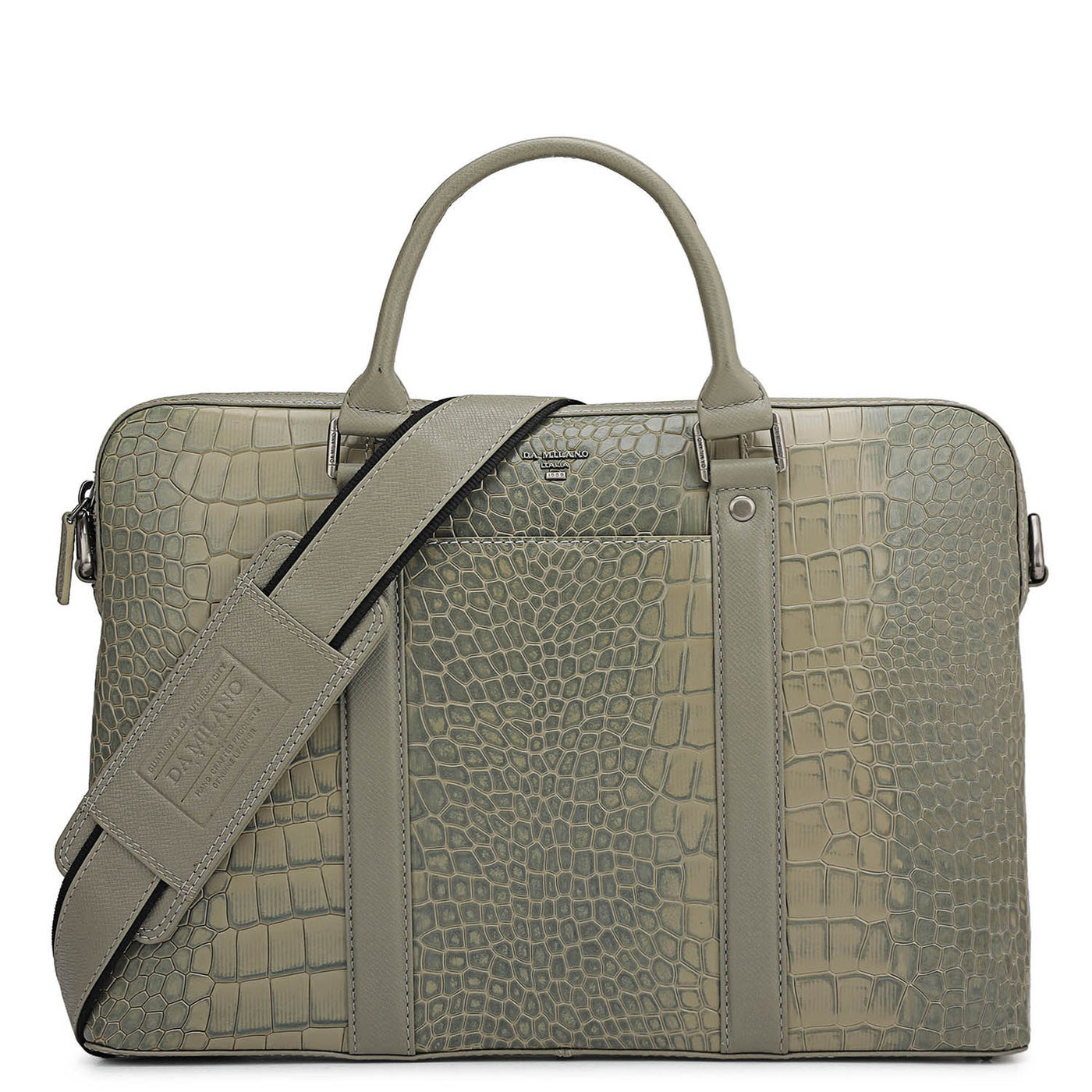 Croco Leather Laptop Sleeve - Stone Grey