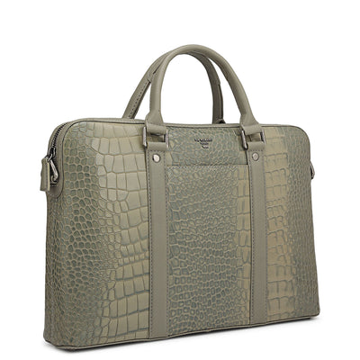 Croco Leather Laptop Sleeve - Stone Grey