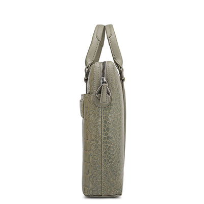 Croco Leather Laptop Sleeve - Stone Grey