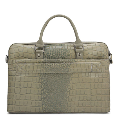 Croco Leather Laptop Sleeve - Stone Grey