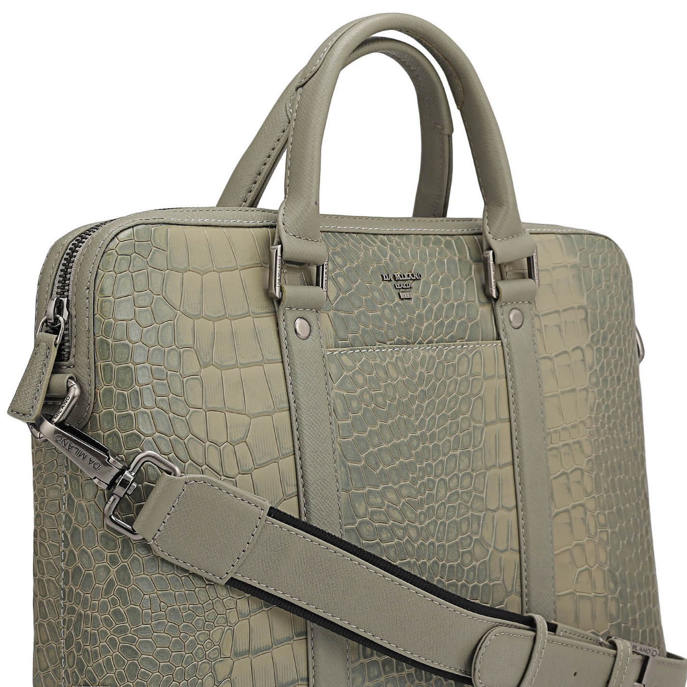 Croco Leather Laptop Sleeve - Stone Grey