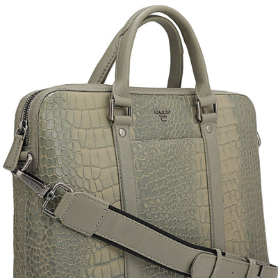 Croco Leather Laptop Sleeve - Stone Grey