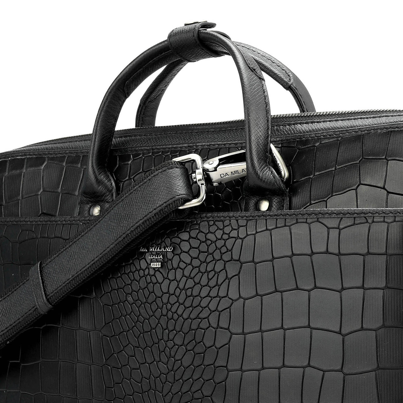 Croco Leather Laptop Sleeve - Black