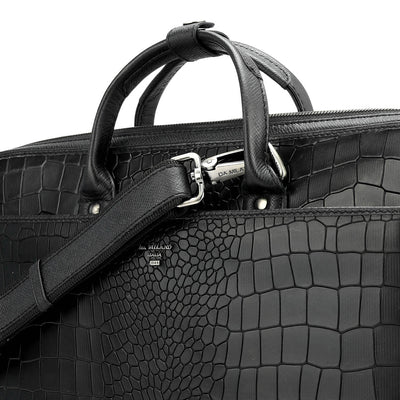 Croco Leather Laptop Sleeve - Black
