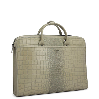 Croco Leather Laptop Sleeve - Stone Grey
