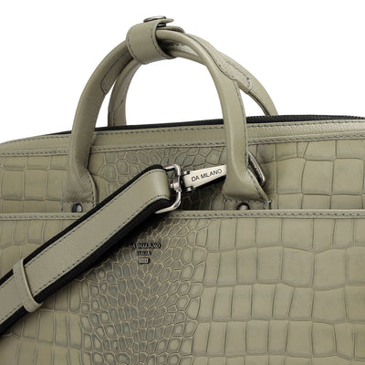 Croco Leather Laptop Sleeve - Stone Grey