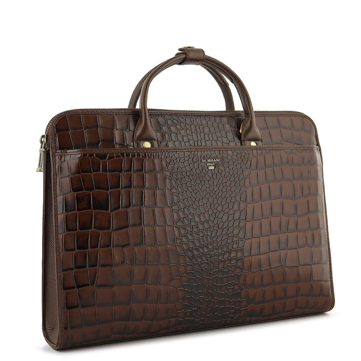 Croco-Texture Laptop Sleeve (M) - Walnut