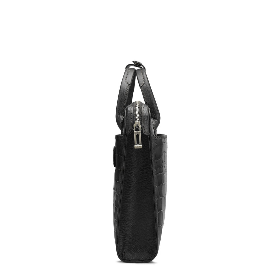Croco Leather Laptop Sleeve - Black