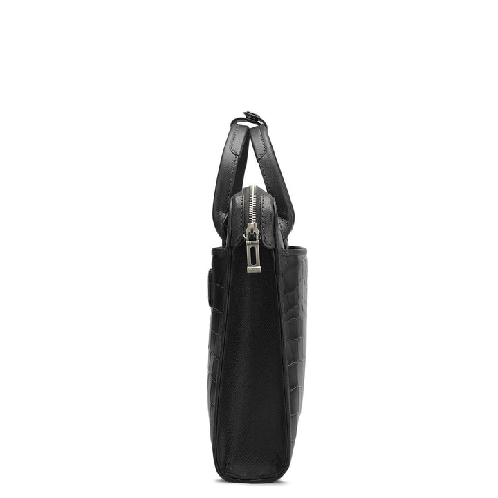 Croco Leather Laptop Sleeve - Black