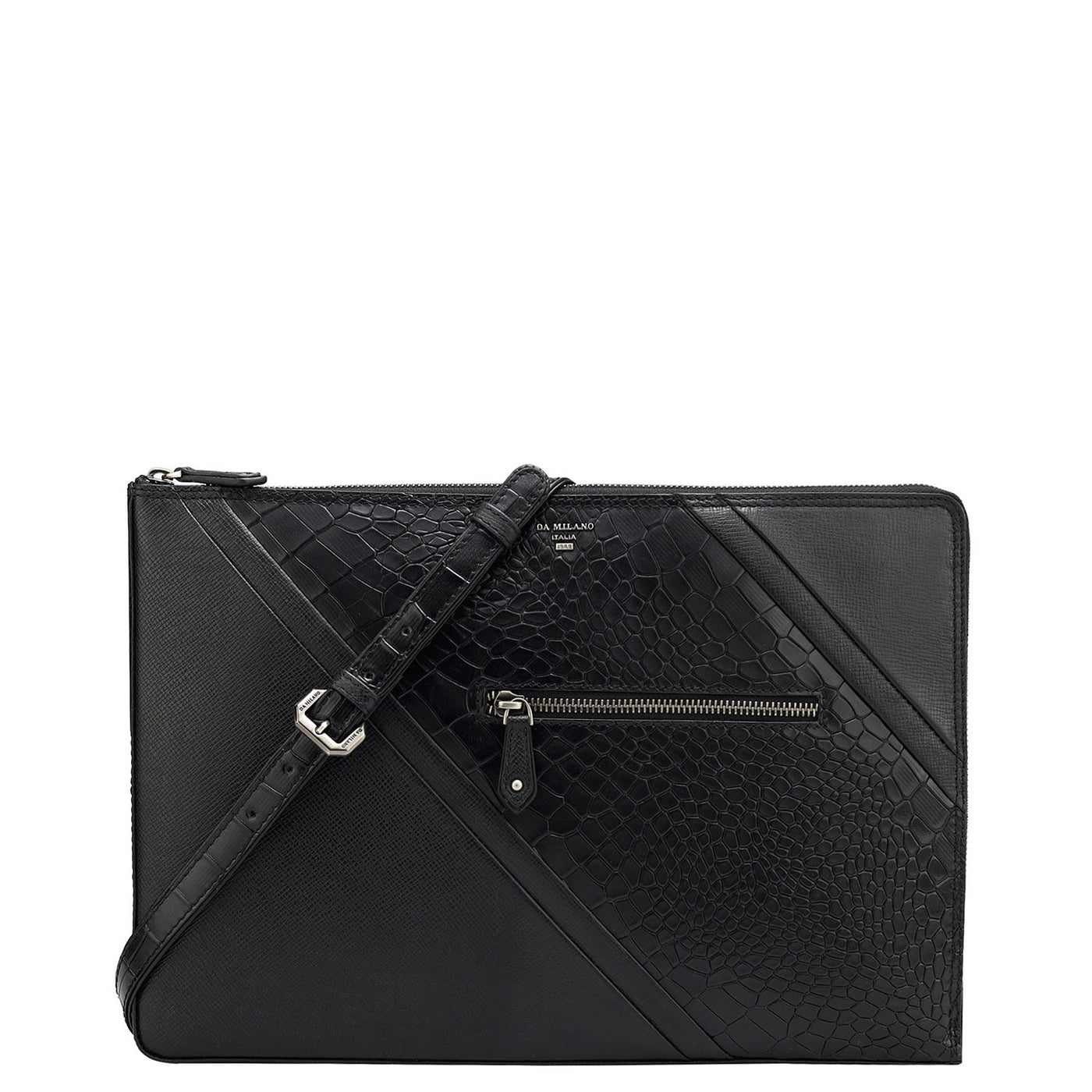 Croco Franzy Leather Laptop Sleeve - Black