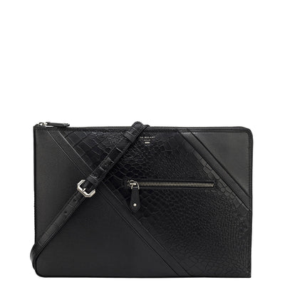 Black Croco Franzy Leather Laptop Sleeve - Upto 13"