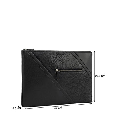 Croco Franzy Leather Laptop Sleeve - Black
