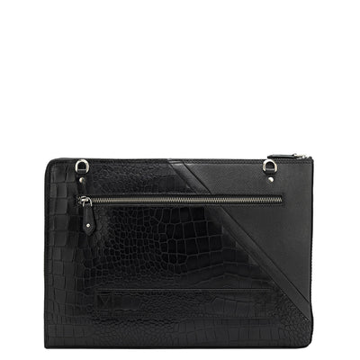 Croco Franzy Leather Laptop Sleeve - Black
