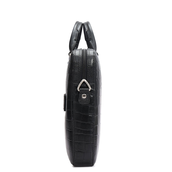 Croco Leather Laptop Sleeve - Black