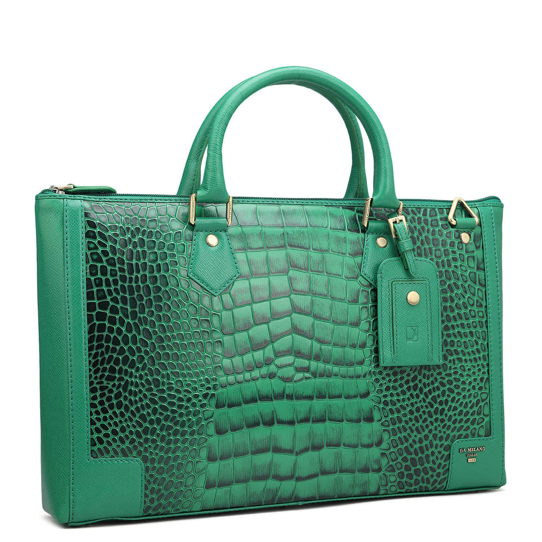 Croco Franzy Leather Laptop Sleeve - Sea Weed