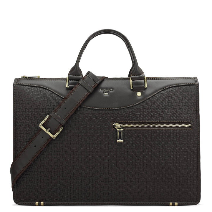 Mat Emboss Plain Leather Laptop Sleeve - Brown