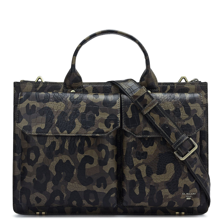 Military Green & Black Camouflage Leather Laptop Sleeve - Upto 14"