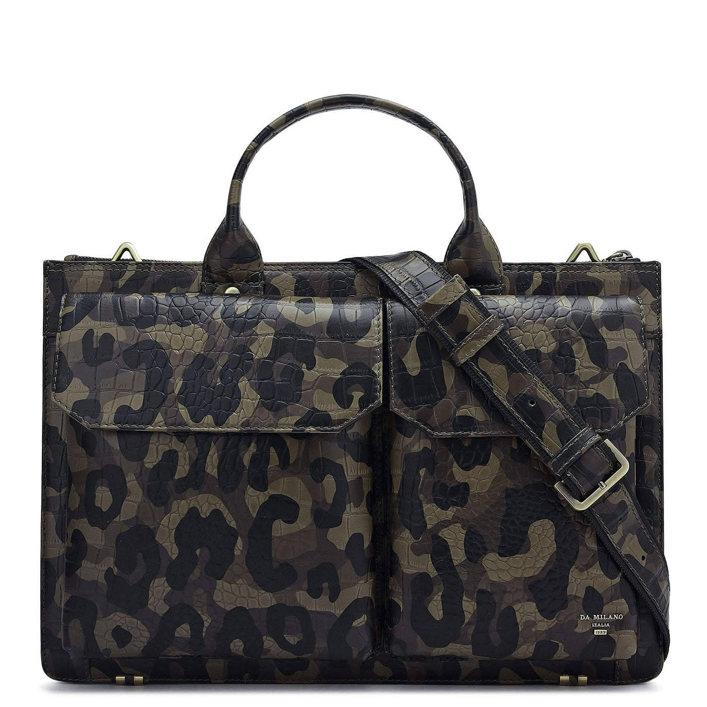 Military Green & Black Camouflage Leather Laptop Sleeve - Upto 14"
