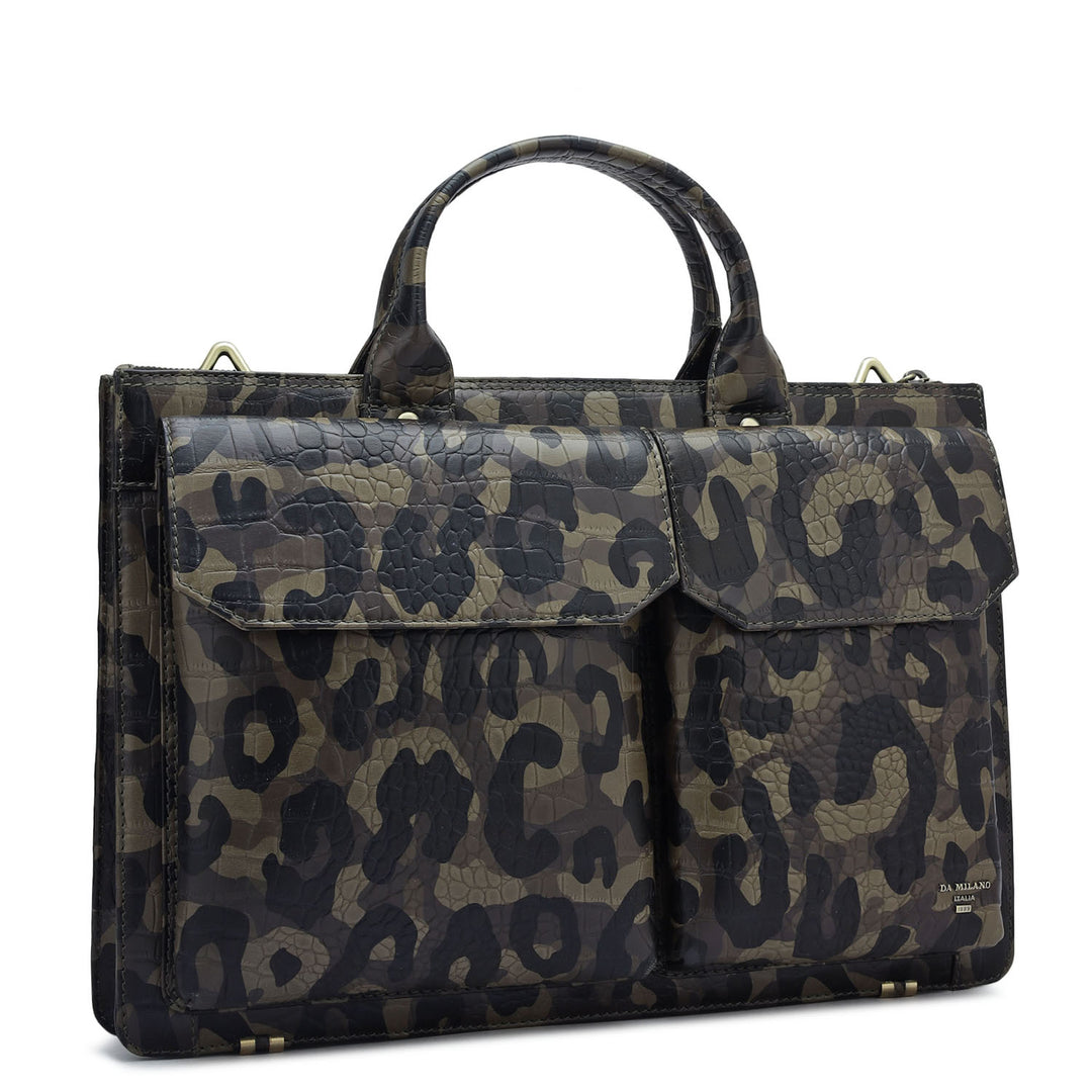 Military Green & Black Camouflage Leather Laptop Sleeve - Upto 14"