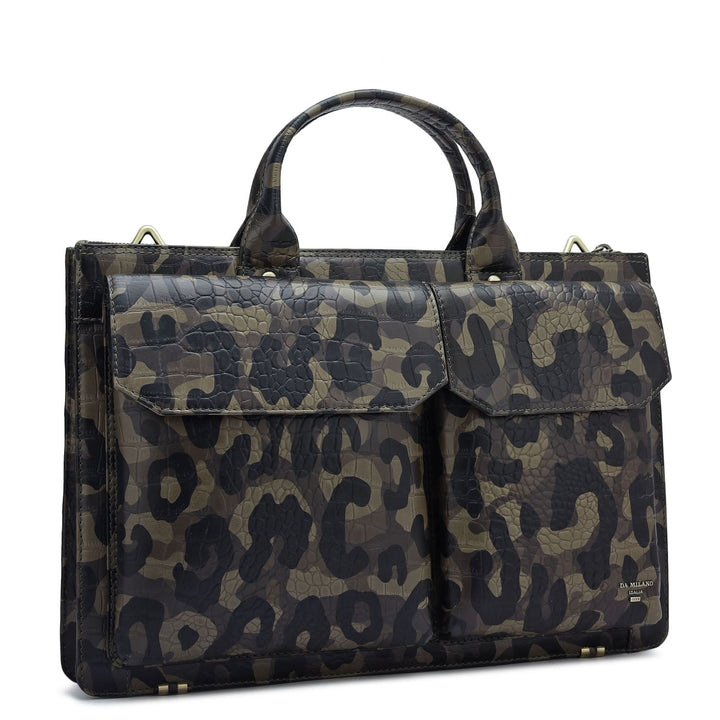 Military Green & Black Camouflage Leather Laptop Sleeve - Upto 14"