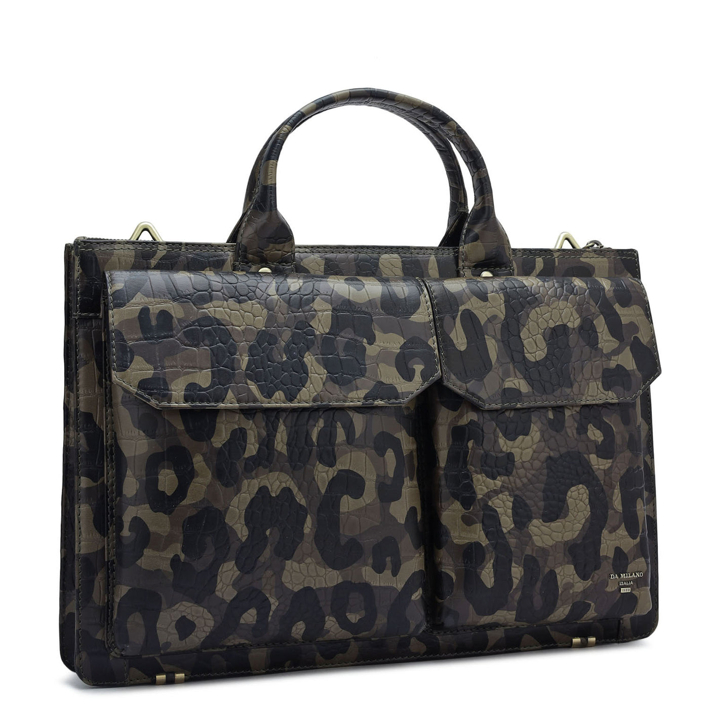 Military Green & Black Camouflage Leather Laptop Sleeve - Upto 14"